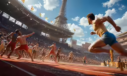 an athlete runs across the track to win