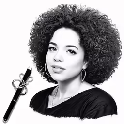 woman wearing black shirt with large silver scissors