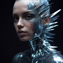 a woman with silver and black paint on her face