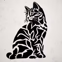 an black and white drawing of a cat sitting on the floor