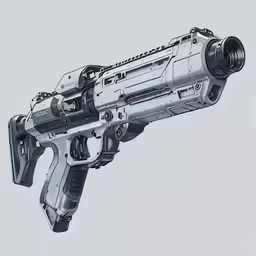 a drawing of an automatic rifle in white background