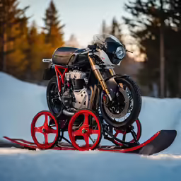 a motorcycle that is sitting on a snowboard