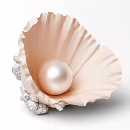 an elegant pearl in a seashell shaped shell on white background