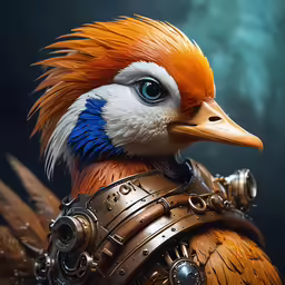 a close - up image of a mechanical bird wearing gear