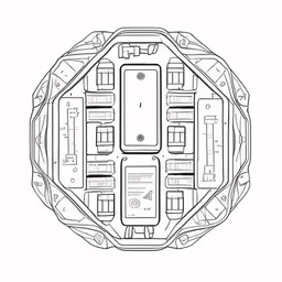 a circular object with two people inside it,an intricate diagram with the top part of a round structure,a drawing of the inside workings of an airplane,an aerial view of a space ship that looks like a spaceship,a picture of a futuristic car with the cockpit in perspective