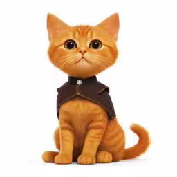 an orange cat wearing a leather collar and vest