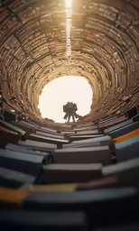 the inside of a building looking down into an auditorium