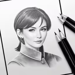 a realistic rendering of cara meris with two black pencils next to it
