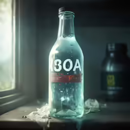 a bottle of soda that reads booa sits next to an empty bottle