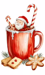 santa in a mug is sitting on the table