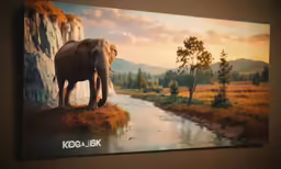 an elephant is in the water on a wall