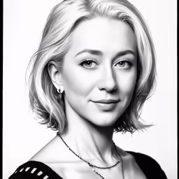 a black and white photo of a woman with short hair
