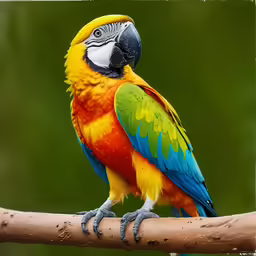 colorful bird perched on wooden branch in outdoor area