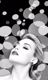 a woman with a earrings in front of a black and white background