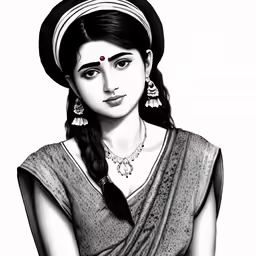 an illustration of an indian woman in black and white