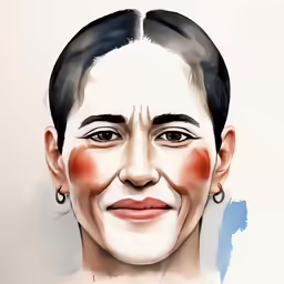 an artistic portrait of a woman has been painted red and blue