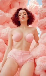 an asian model wearing pink underwear and a bra