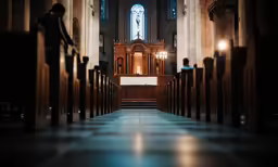 the pews are empty of people at this church