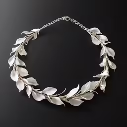 silver metal leaf shaped collar necklace