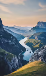 a scenic view of a river on top of a mountain