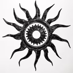 a black and white photo of a sun with its four pointed pointed