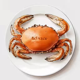 a plate on a table with a crab on it