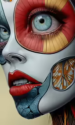 a close - up of a face with an eye that resembles part of a skull