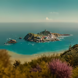 a sea view of a small island near the ocean