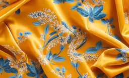 the yellow and blue fabric has been decorated with flowers