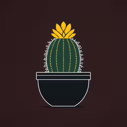 a cactus in a pot with yellow flowers,a cactus sitting in a pot with a green cactus in the top