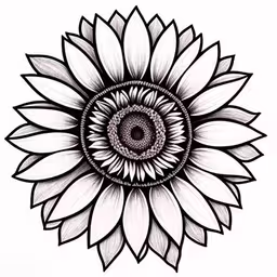a drawing of a flower in black and white,an image of a drawing of a sunflower