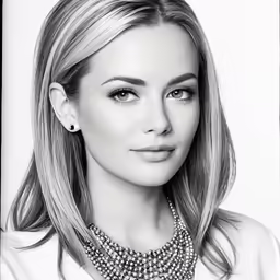 a woman wearing a necklace and white top
