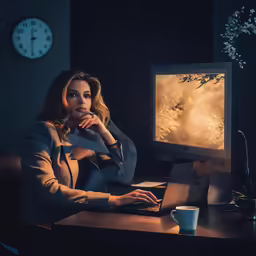 a woman sitting at a desk working on a computer