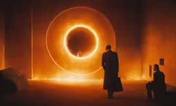 a person stands in front of a circular object