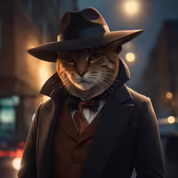 a cat in a suit and a hat wearing a jacket