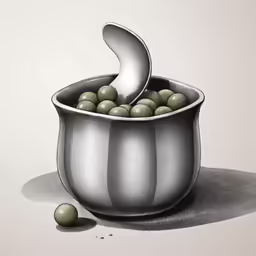 a drawing of a pot filled with peas
