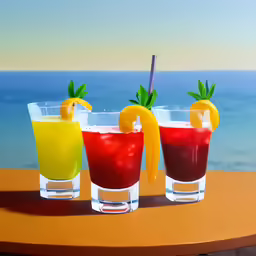 two glasses with drinks and slices of fruit on the table