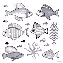 the fishes and other fish are black and white