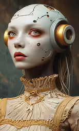 a woman with a sci - filai head and earpieces