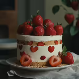 a cake with a strawberry on top, the rest of it is decorated