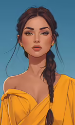a drawing of a woman wearing an orange top