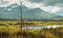 an image of a view of mountains from a grassy area