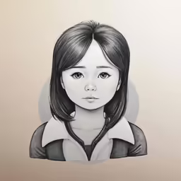a drawing of a woman with long hair and brown eyes