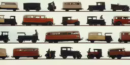 the man is standing in front of multiple old trucks