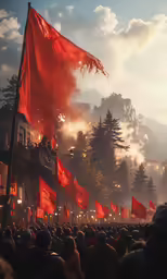 a large crowd of people standing on top of a hill