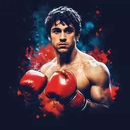 a man standing in front of a dark background wearing boxing gloves