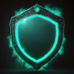 a glowing green glowing shield with a black background