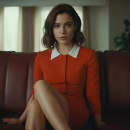 a woman sitting on top of a couch next to a window