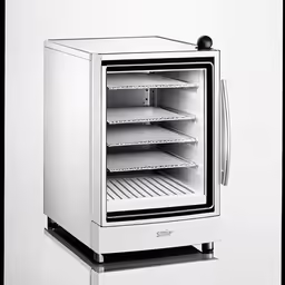 a double doored refrigerator with shelves on either side