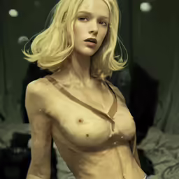 a blonde lady standing in a bikini and naked
